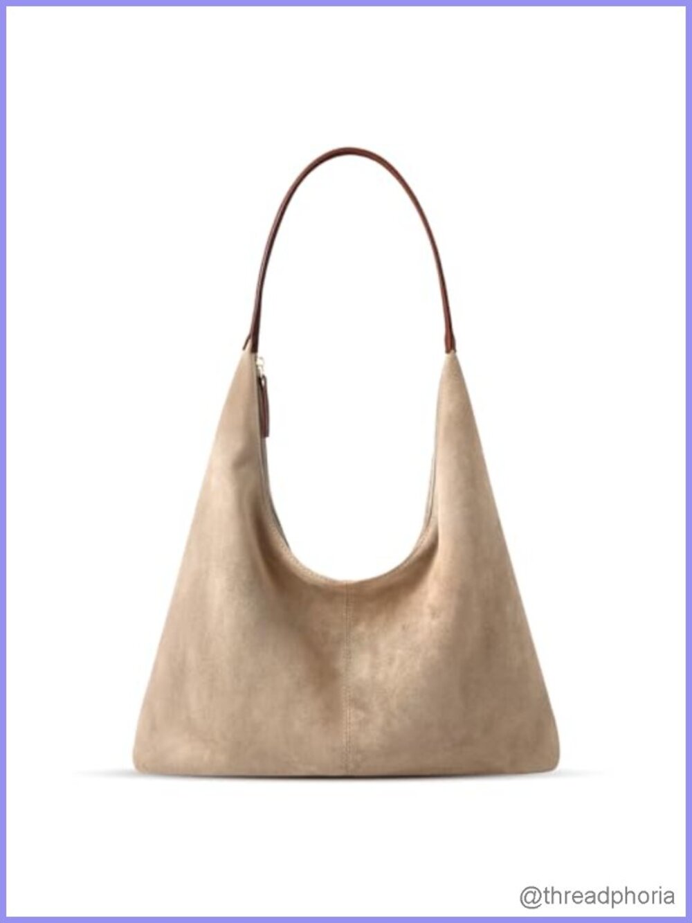 Faux Suede Slouchy Hobo Shoulder Bag with Zipper, Spacious Tote